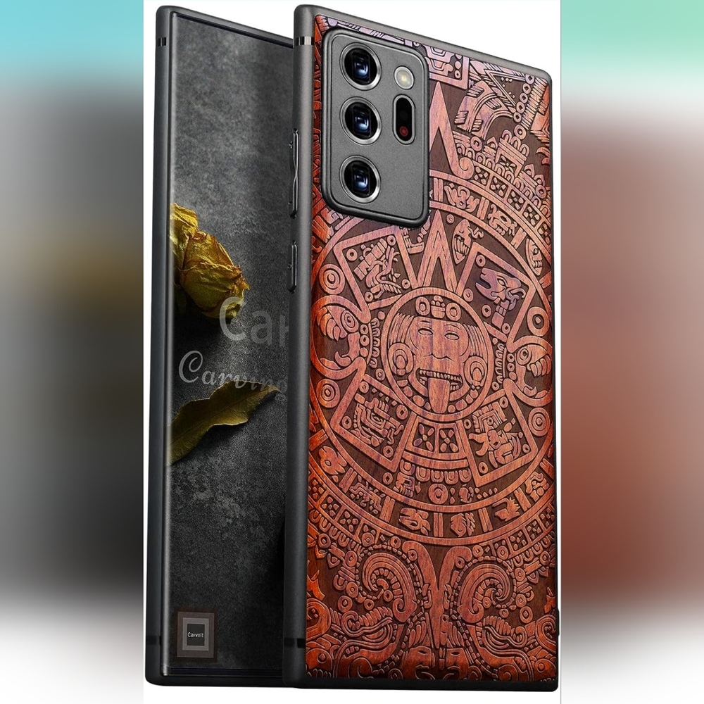 Carveit Wood Case for Galaxy Note20 Ultra Case [Hard Real Wood & Black Soft TPU]